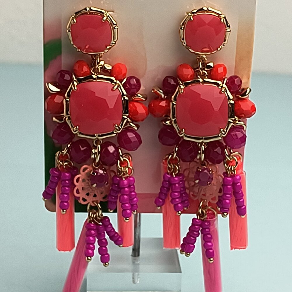 Lilly Pulitzer Statement Pirced Post Earrings Tassel Be Waterside Amaren… - Picture 4 of 11